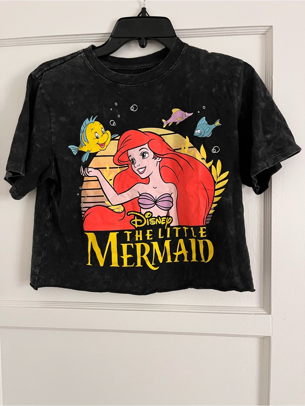 Disney Black Cropped Tee The Little Mermaid Ariel Graphic